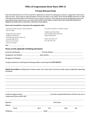 Office of Congressman Steny Hoyer MD 5 Privacy Release Form