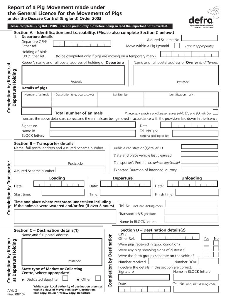 Printable Pig Movement Licence  Form