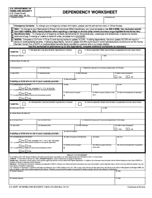 DEPENDENCY WORKSHEET U S Coast Guard Uscg  Form