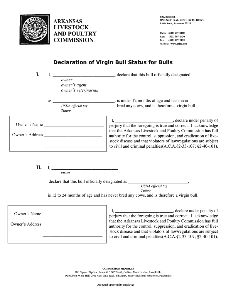 Arkansas Virgen Bull Form