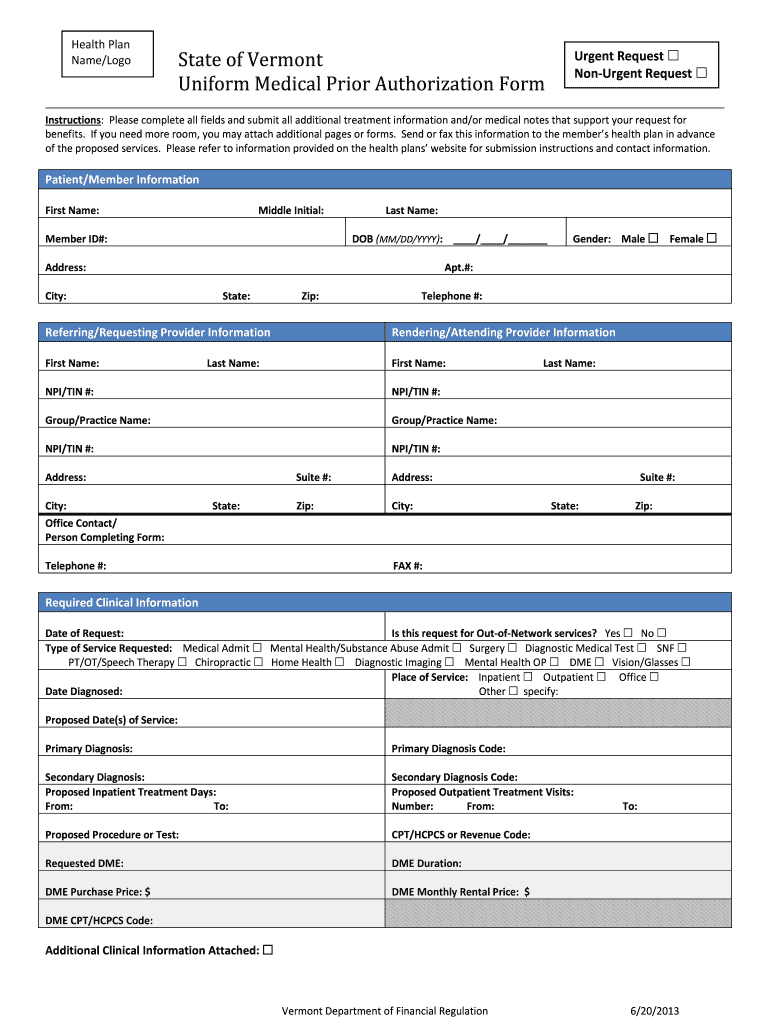 Vermont Medical Authorization Form