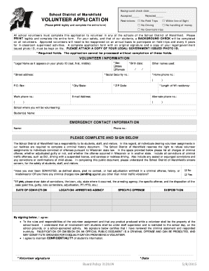 Volunteer Form Marshfield School District