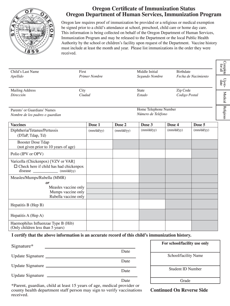  Immunizations and Dcf Oregon  Form 2008