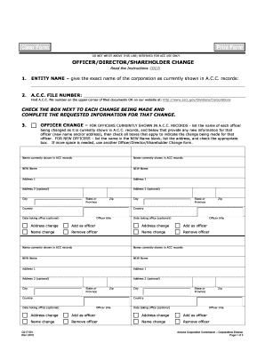 OfficerDirectorShareholder Change Form Arizona Corporation Cc State Az