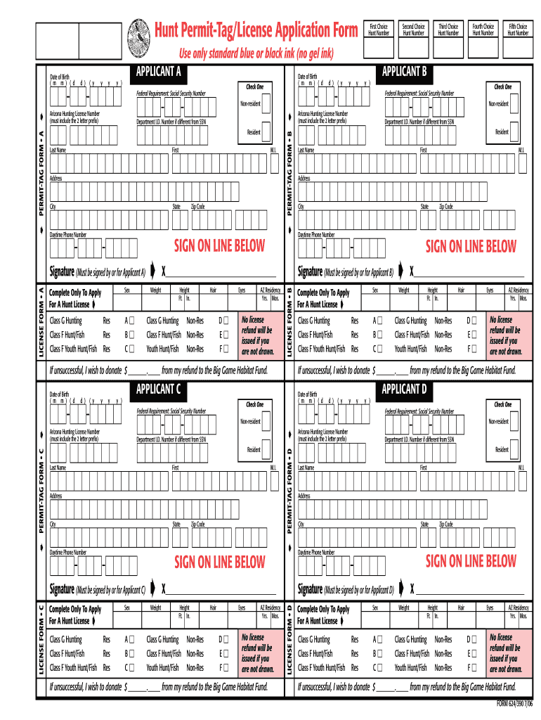  Hunt Permit TagLicense Application Form Arizona Game and Fish Gf State Az 2006
