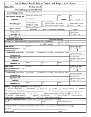 New Student Registration Form South Heart School Southheart K12 Nd