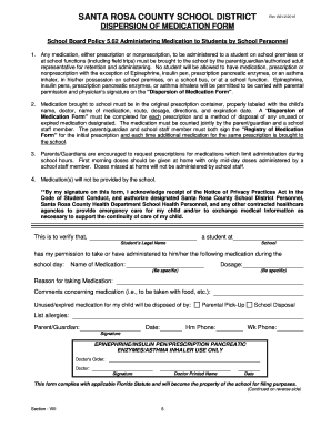 Santa Rosa County School Board Medication Form