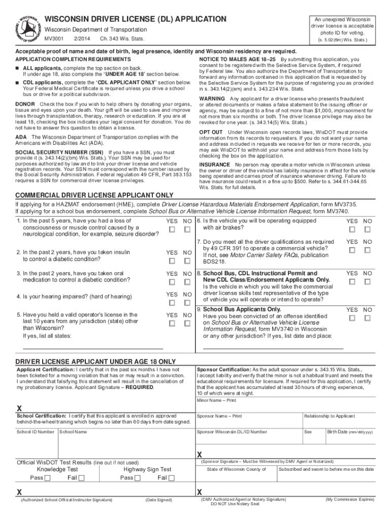 Wisconsin Dmv Gov Mv 3001 Printable Copy  Form