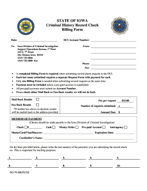 STATE of IOWA Criminal History Record Check Billing Form