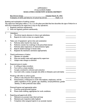 09 11 Bus Driver Evaluation Form Muscatine Community School Muscatine K12 Ia