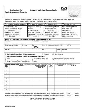 Application for Rent Supplement Program Hawaii Public Housing  Form