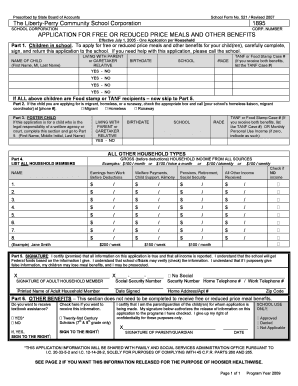 School Lunch Application  Form