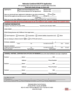 Nebraska Combined IRPIFTA Application Nebraska DMV State Dmv State Ne  Form