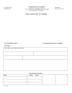 APPLICATION for &quot;H&quot; PERMIT Ohio Department of Commerce  Form