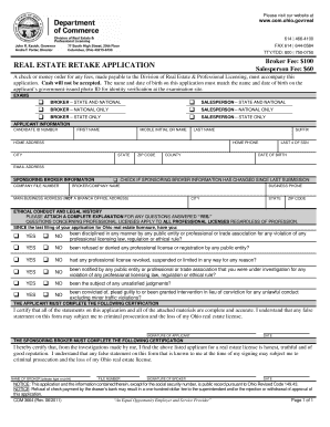 Ohio Real Estate Retake Application  Form