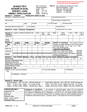 Excessive Size, Weight, Load Permit City of Milwaukee City Milwaukee  Form