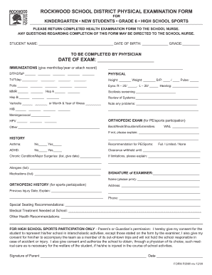  ROCKWOOD SCHOOL DISTRICT PHYSICAL EXAMINATION FORM 2009-2024