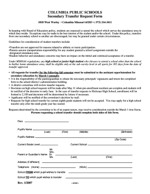 Secondary Transfer Request Form Columbia Public Schools