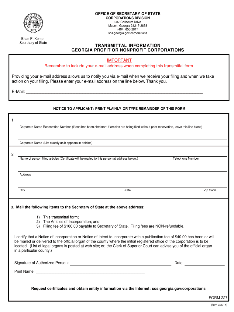 Transmittal Form 227