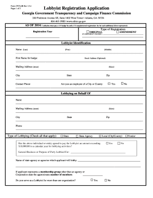 Registration Form for a Lobbyist State Ethics Commission Ethics Ga