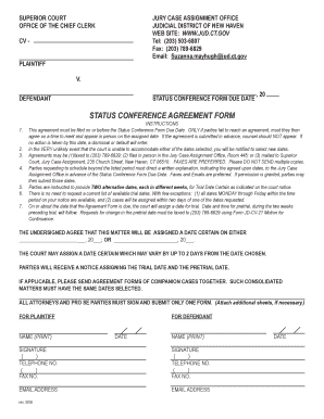 Status Conference Agreement Form, New Haven JD Connecticut Jud State Ct