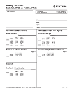 Synthes Elastic Nail Inventory  Form