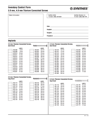 Synthes 4 0 Cannulated Inventory  Form