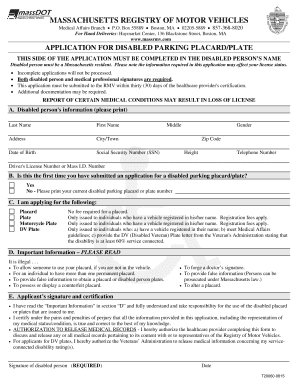 Dmv Massachusetts Diabled Application  Form