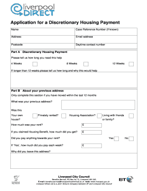 Discretionary Housing Payment Liverpool  Form