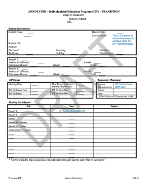 Completed Iep Samples  Form