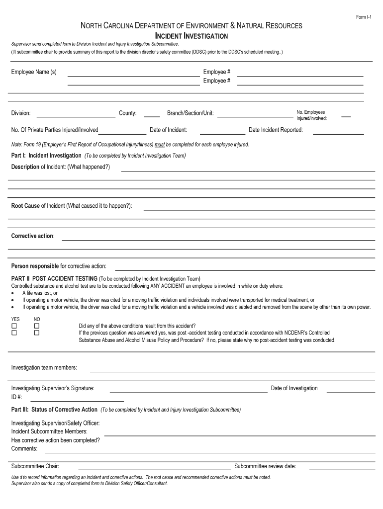 Nc Incidentinvestigation Report Fillable Form