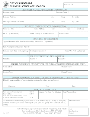 Kingsburg Business License  Form