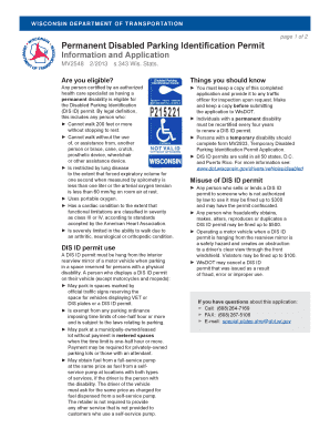 MV2548 Permanent Disabled Parking Indentification Permit Dot State Wi  Form