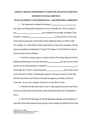 DSS 6189 State Maternity Fund Residential Care Provider Agreement Info Dhhs State Nc  Form