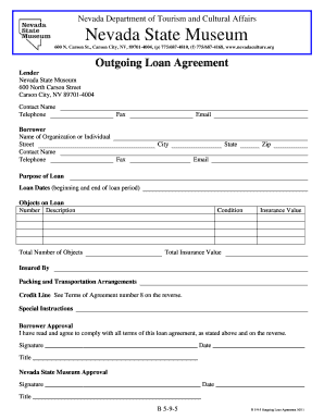 Outgoing Loan Agreement Museums Nevadaculture  Form