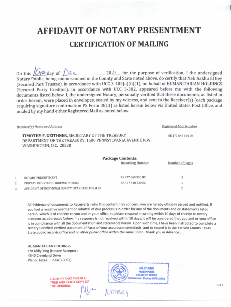 Notary Presentment  Form