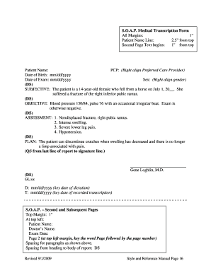 SOAP Medical Transcription Form