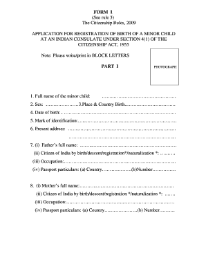 FORM I See Rule 3 the Citizenship Rules, APPLICATION