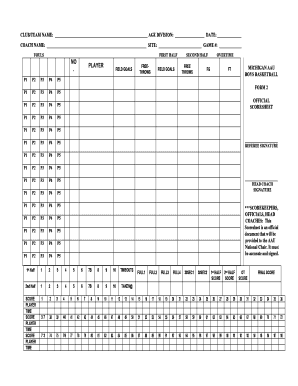 Aau Basketball Score Sheet  Form