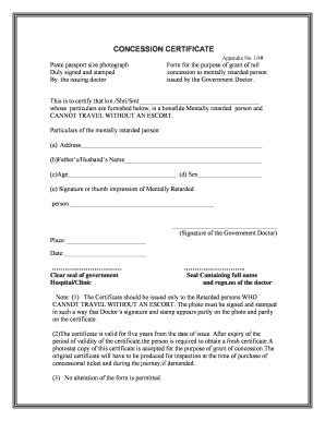 Concession Certificate  Form