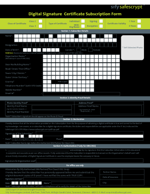 Sify Digital Signature Form PDF