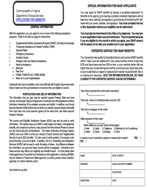  SPECIAL INFORMATION for SNAP APPLICANTS Commonwealth of Virginia Commonwealth of Virginia Department of Social Services Departme 2009