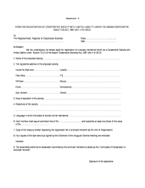 Co Operative Society Application Form PDF