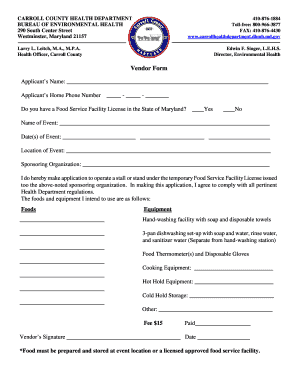 Vendor Form Carroll County Health Department