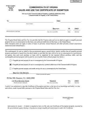 Virginia Tax Exempt Form St 12