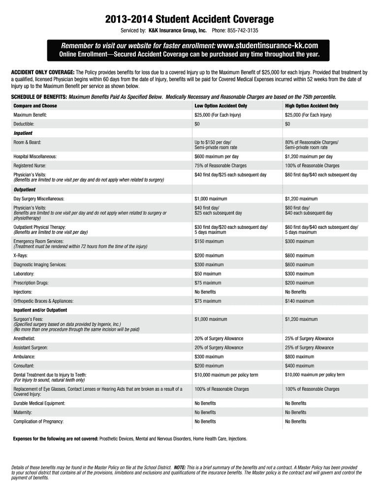  1847 Arizona Student Accident Brochure  K&K Insurance 2013