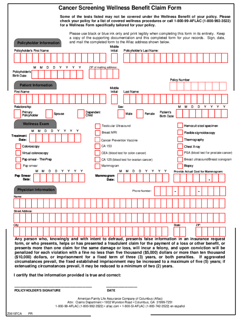 AFLAC Cancer Screening Benefit Claim Form