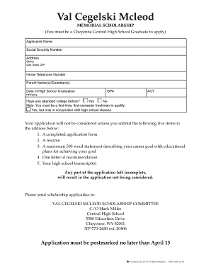 Val Cegelski Scholarship  Form