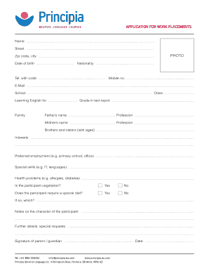Download Work Placement Application Form Principia Eu Com