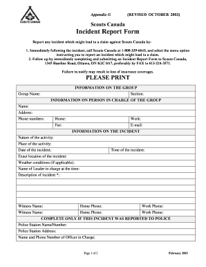 Scouts Canada Incident Report Form
